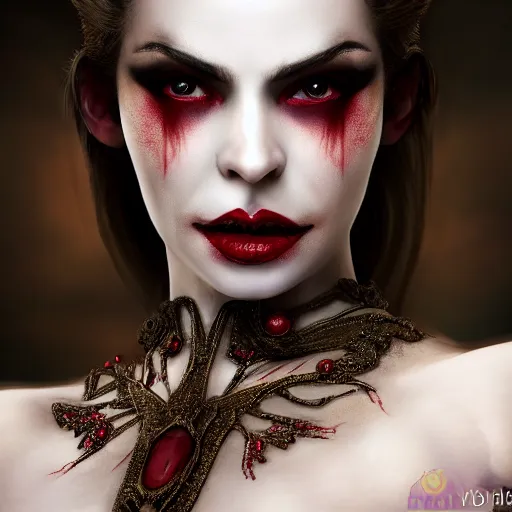 Image similar to beautiful vampire queen, highly detailed, 4k, HDR, smooth, sharp focus, hyper realistic, high resolution, award-winning photo