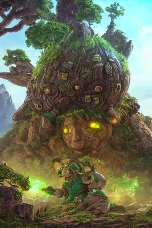 Image similar to zelda fantasy art giant golem troll wood rock greeble gemstone, global illumination ray tracing hdr fanart arstation by sung choi and eric pfeiffer and gabriel garza and casper konefal