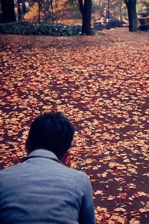 Prompt: beautiful 7 0 mm cinematic still photo of falling leaves, bokeh, cinematography by christopher doyle