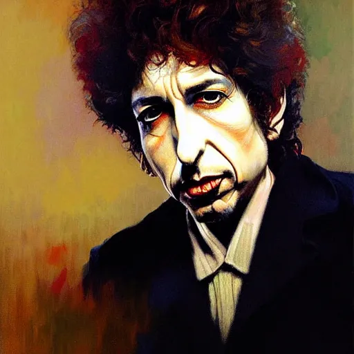 Prompt: caricature portrait of bob dylan, detailed face, detailed painting, epic lighting, by ilya repin, phil hale and kent williams