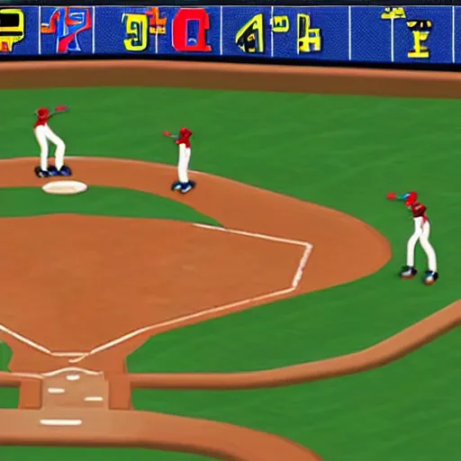 Prompt: screenshot of an isometric nintendo 6 4 baseball game