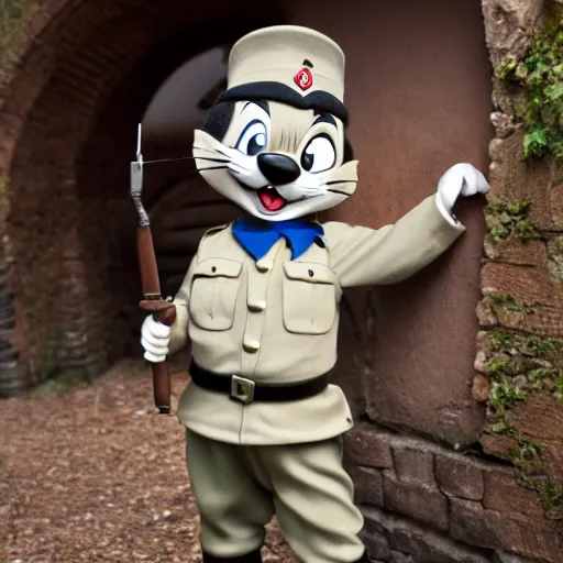 Image similar to tom from tom and jerry dressed as a german officer from ww 2, 4 k, hyper realistic, dslr, high resolution, landscape, beautiful