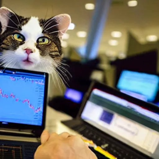 Image similar to photo of anthropomorphic cat trading stocks