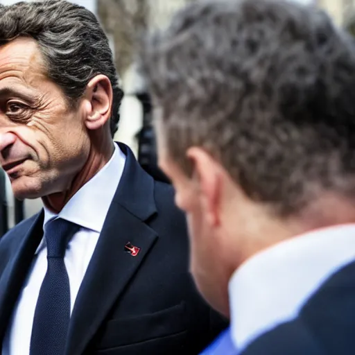 Prompt: fbi director Nicolas Sarkozy getting arrested by police agents, photo 85mm, f/1.3
