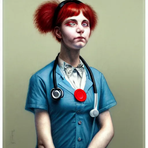 Image similar to clowncore pastel punk young hospital nurse wearing stylish uniform. detailed, portrait, 8 k, artwork by jean - baptiste monge