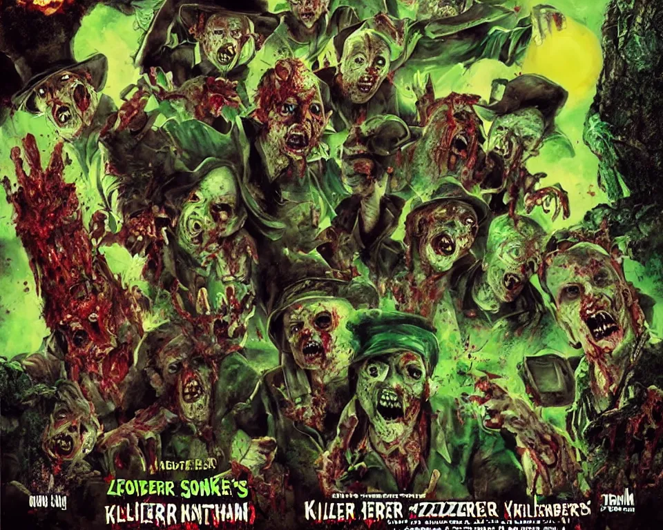 Image similar to a horror movie poster for Killer Zombies Leprechauns From Outer Space