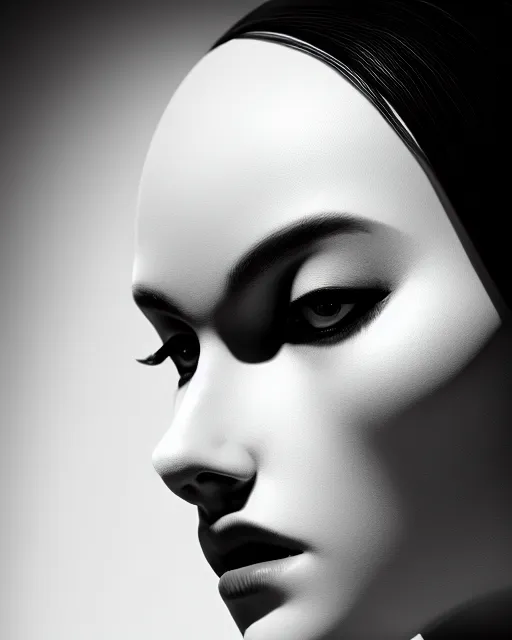 Prompt: black and white side portrait ultra detailed, beautiful female android, deity, sharp focus, highly detailed global illumination, concept art. 8 k