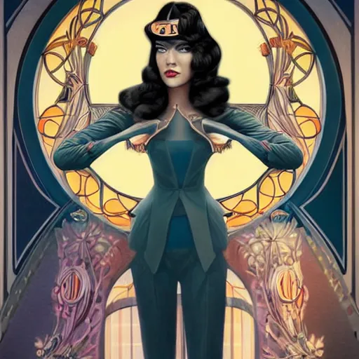 Prompt: an art nouveau, ( streamline moderne ), multi - racial portrait in the style of anna dittmann and charlie bowater and clyde caldwell. very large, clear, expressive, and intelligent eyes. symmetrical, centered, ultrasharp focus, dramatic lighting, photorealistic digital matte painting, intricate ultra detailed background.