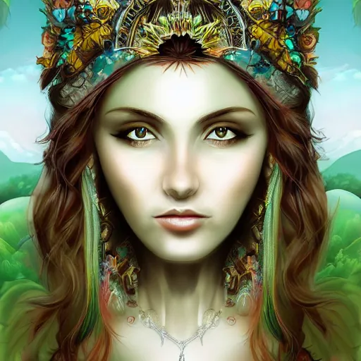 Image similar to sensual goddess of nature, love and life, art digital, artwork, fantasy, highly detailed face