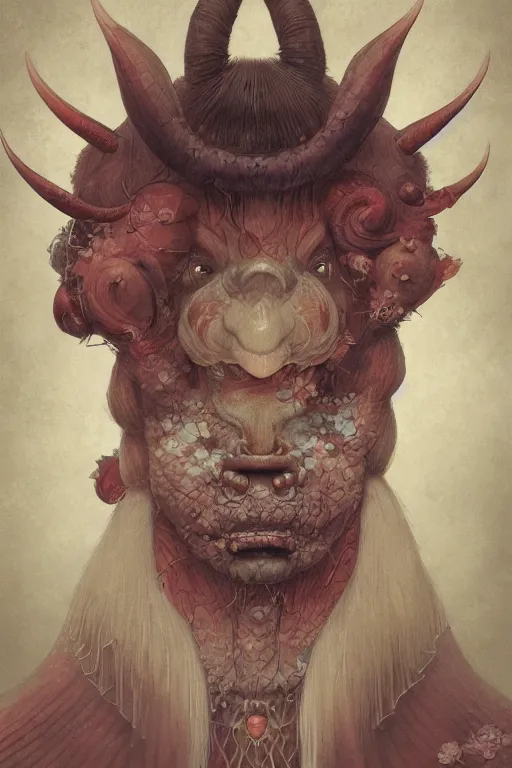 Prompt: a portrait of a translucent japanese devil animal illustrated by miyazaki by karol bak, james jean, tom bagshaw, rococo, sharp focus, trending on artstation, cinematic lighting, hyper realism, octane render, 8 k, hyper detailed, vivid, ultra detailed, highly detailed