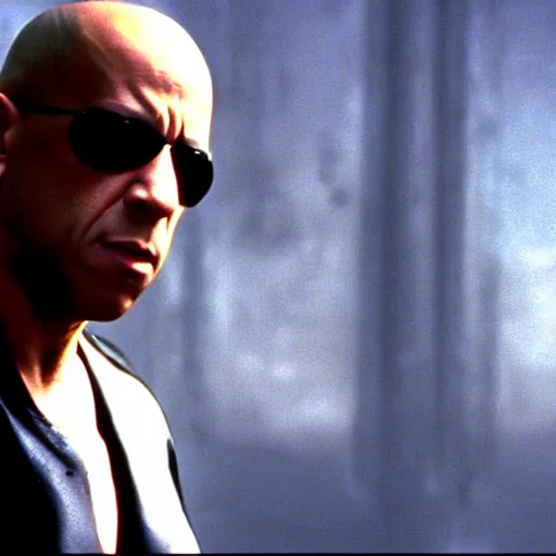 Image similar to film still of vin diesel as neo in The Matrix (1999)