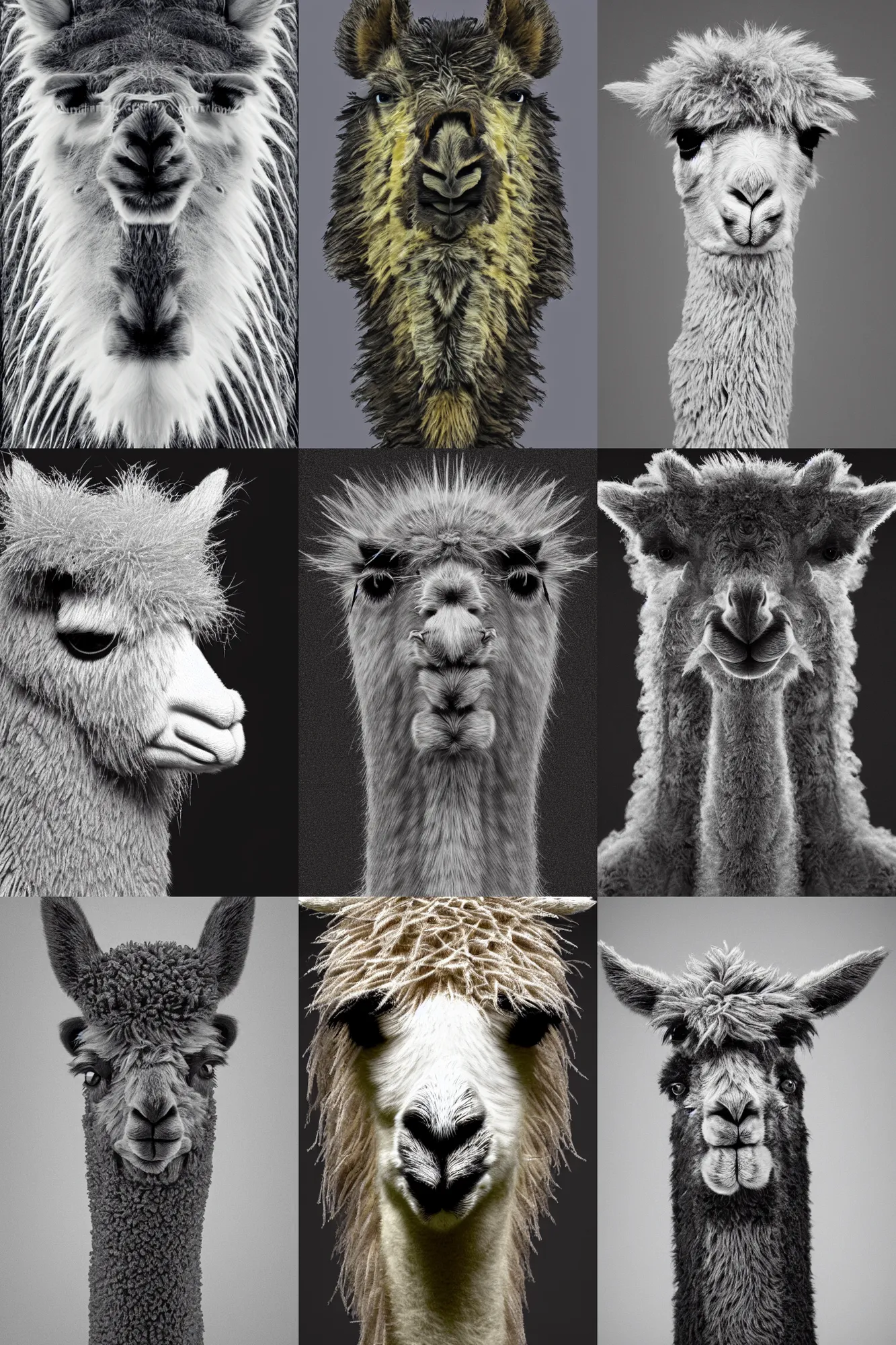 Prompt: highly rhythmic expressionistic wild symmetrical nano-scale sculpture furry llama portrait in Scanning tunneling microscope, HQ 8k scan
