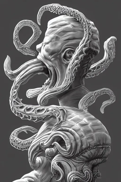 Image similar to digital masterpiece illustration concept art of sideview waist up portrait of porcelain statue of cthulhu as elon musk!!!!, extremely detailed and intricate complexity, epic composition, magical atmosphere, cinematic lighting, wide long shot, trending on artstation, 8 k