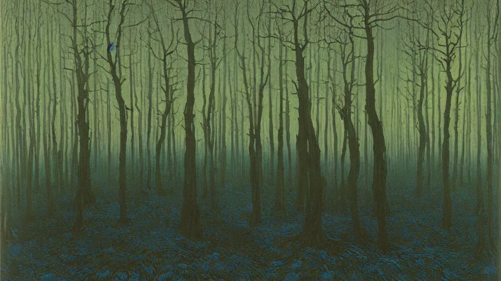 Prompt: Forest at morning Landscape oil painting by Zdzisław Beksiński and Van Gogh