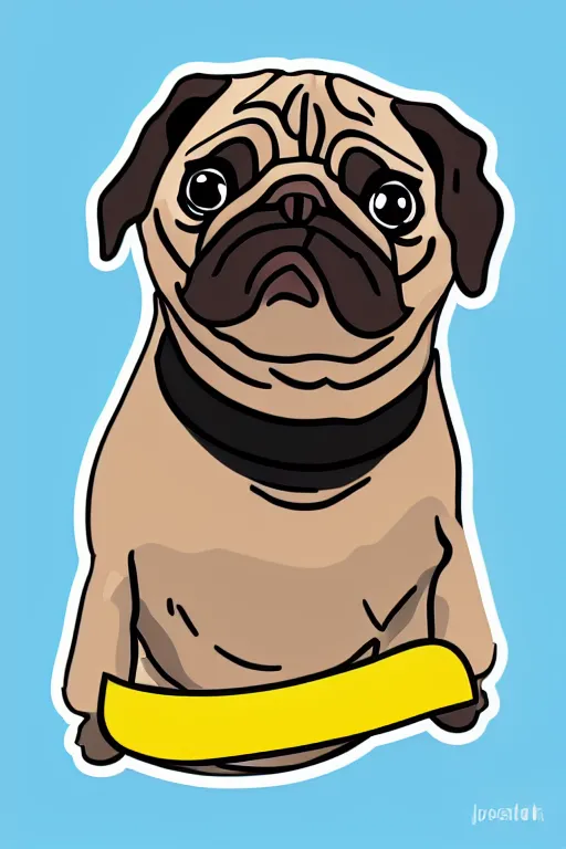 Image similar to Pug as war criminal, sticker, colorful, illustration, highly detailed, simple, smooth and clean vector curves, no jagged lines, vector art, smooth