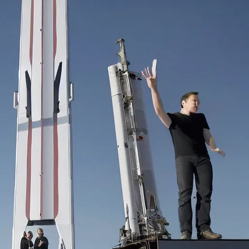 Prompt: space x launch of a crucified Elon Musk
