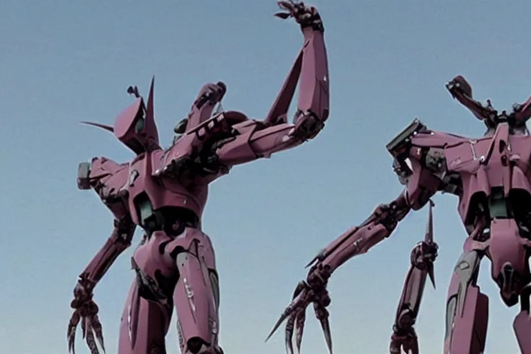 Prompt: evangelion unit 0 1 in a still from the movie district 9 ( 2 0 0 9 ) directed, by neill blomkamp