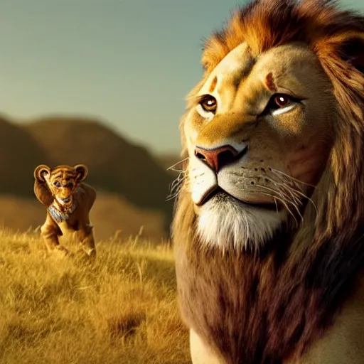 Prompt: johnny depp as simba in the lion king, cgi, cinema, realistic, movie poster
