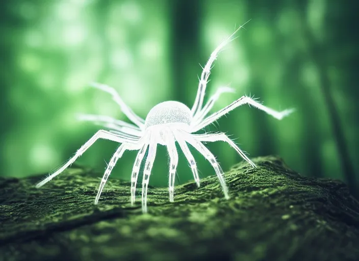 Prompt: white crystal clear spider in a forest. highly detailed 8 k. intricate. lifelike. soft light. fantasy horror style. cinematic post - processing