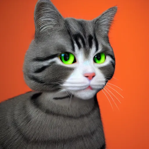 Image similar to 3 d rendered hyper realistic hyper detailed calico cat droid wearing an orange cat - shaped darth vader helmet, octane render, blender, 8 k