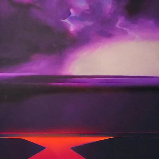 Prompt: a dark matter of purple sky with a red sun falls to the ground and breaks into fragments, metallic bridge, futurism, schizophrenia, hyperrealistic fall