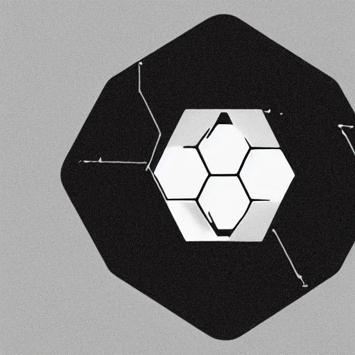 Prompt: a logo hexagon on fire, black and white