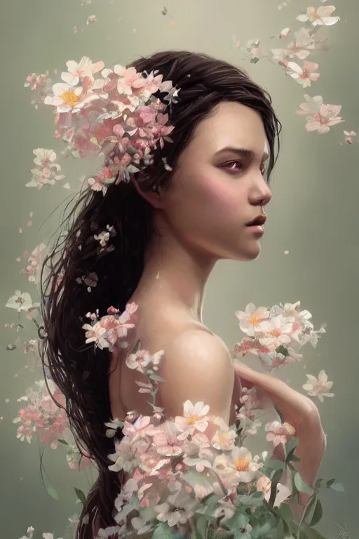 Image similar to ultra realistic illustration, mexican girl with flowers blooming, elegant, highly detailed, digital painting, concept art, smooth, sharp focus, illustration, art by greg rutkowski