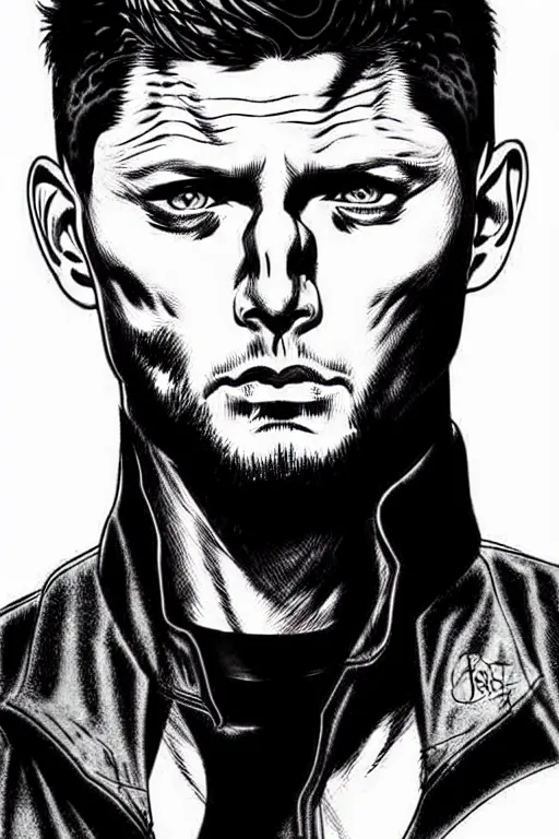 Image similar to A full body portrait of Jensen Ackles as a new antihero character with an angry face art by Jim Lee, detailed, mysterious