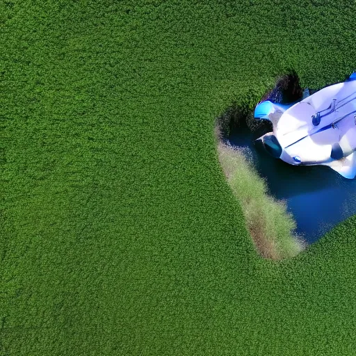 Prompt: drone footage of a submarine navigating a hedge maze