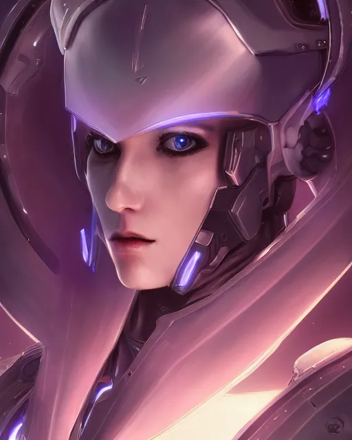 Image similar to perfect android girl on a mothership, warframe armor, beautiful face, scifi, futuristic, galaxy, nebula, raytracing, dreamy, long white hair, blue cyborg eyes, sharp focus, cinematic lighting, highly detailed, artstation, divine, by gauthier leblanc, kazuya takahashi, huifeng huang