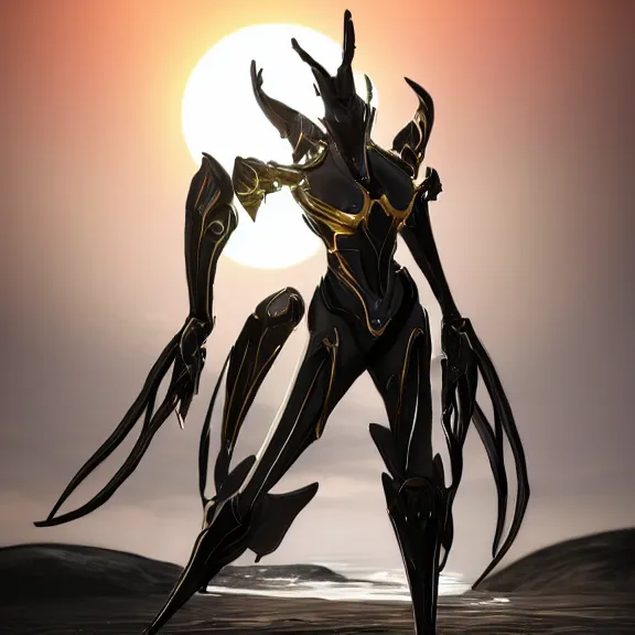 Image similar to cinematic full body shot of a beautiful stunning saryn prime warframe, that's a beautiful stunning anthropomorphic robot female dragon with metal cat ears, cute elegant pose, standing on teh beach at sunset, robot cat paws for feet, thick warframe legs, detailed arms, sharp claws, slick pink armor, streamlined white armor, long elegant tail attached to her back end, two arms, two legs, detailed warframe fanart, destiny fanart, macro art, dragon art, furry art, realistic digital art, warframe art, Destiny art, furaffinity, DeviantArt, artstation, 3D realistic, 8k HD, octane render