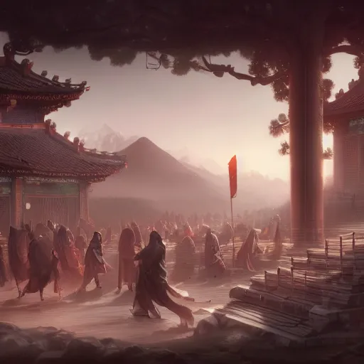 Image similar to beautiful render of tang dynasty, andreas rocha and greg rutkowski, trending on artstation, unreal engine, 8 k hd wallpaperjpeg artifact, blur, artfact