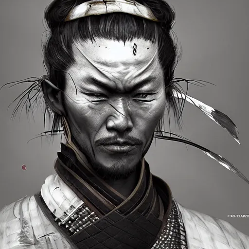 Image similar to Diseased Samurai warrior, portrait by Cedric Peyravernay, highly detailed, excellent composition, cinematic concept art, dramatic lighting, trending on ArtStation