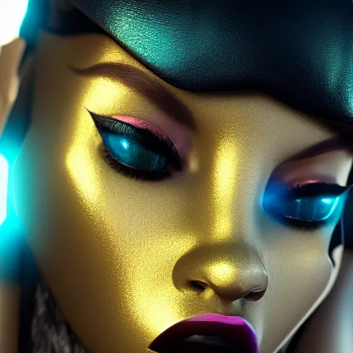 Image similar to still of pretty KDA More Lux (wild rift) close up in a music video. 3d render, octane render, game art, realistic, highly detailed, trending on artstation, 4k, trending on artstation, cgsociety, unreal engine 5, redshift render, trending on artstation, blender, behance, cg