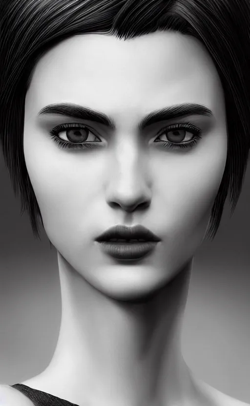 Image similar to up close portrait of a beautiful woman in black and white, photorealistic, pixie cut, intricate hair, rule of thirds, art by diego fazio and diegoKoi and oscar Ukono, concept art, sharp focus, artgerm, 8k highly detailed