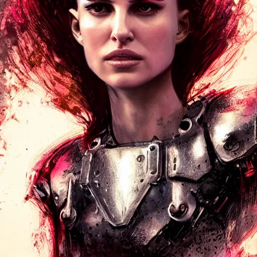 Image similar to natalie portman portrait, dystopia core, apocalyptic, armor, warrior, dramatic, sharp focus, fiction, neon, fantasy, hyper detailed, digital art, trending in artstation, cinematic lighting, studio quality, smooth render, unreal engine 5 rendered, octane rendered, art style and nixeu and wlop and krenz cushart