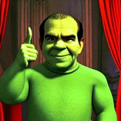 Image similar to richard nixon as shrek, movie still