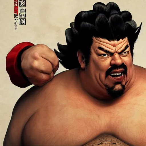 Image similar to danny mcbride as e. honda street fighter, sumo wrestler, ultra realistic, concept art, intricate details, highly detailed, photorealistic, octane render, 8 k, unreal engine, art by frank frazetta, simon bisley, brom