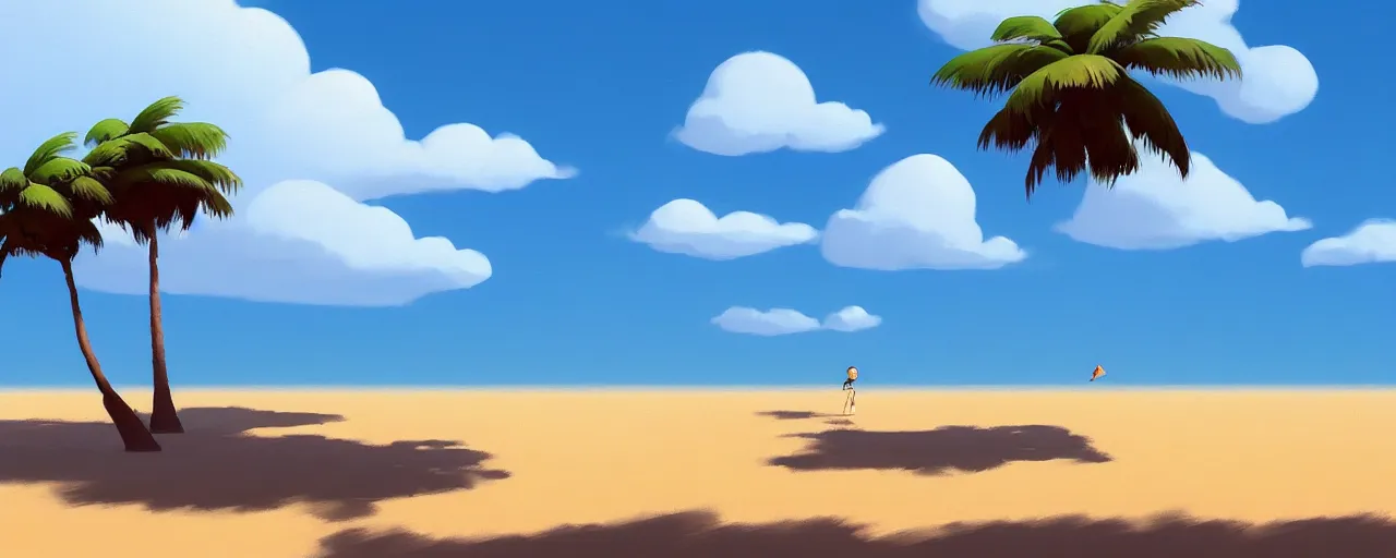 Prompt: painting by goro fujita!! illustration of a beach horizon with clouds and one palm tree in the style of goro fujita, sharp focus, highly detailed, artstation