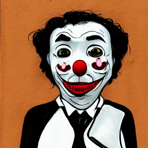 Image similar to a drawing of a clown with a stethoscope, a character portrait by david firth, trending on deviantart, neoplasticism, creepypasta, freakshow, macabre, white background