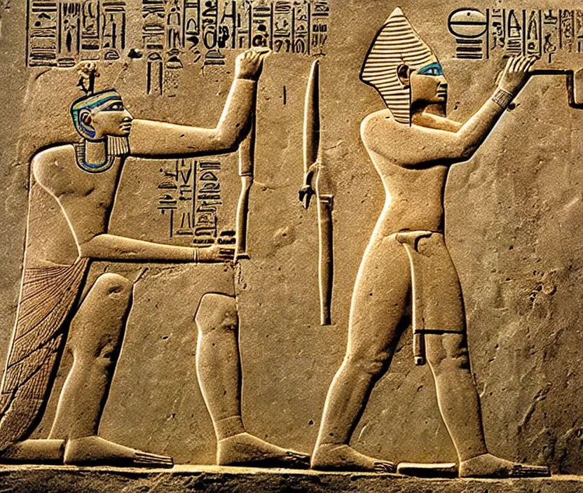 Image similar to ancient egyptian relief of a man shooting a bolt action rifle