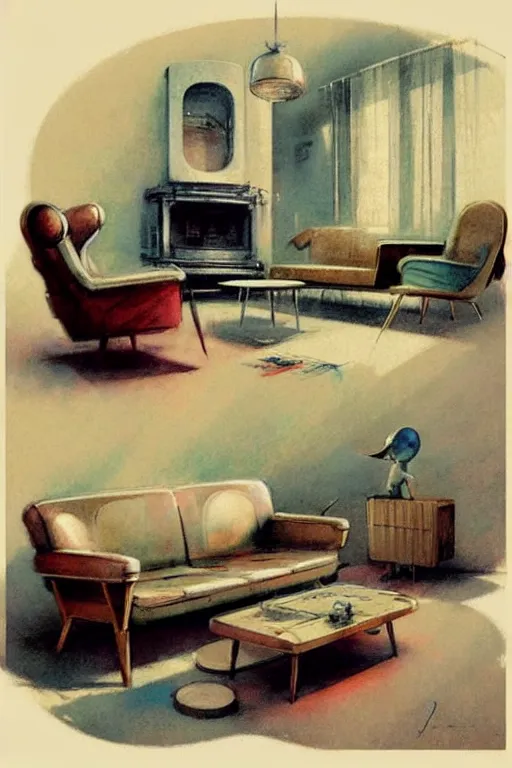 Image similar to ( ( ( ( ( 1 9 5 0 s retro future living room. muted colors. ) ) ) ) ) by jean - baptiste monge!!!!!!!!!!!!!!!!!!!!!!!!!!!!!!