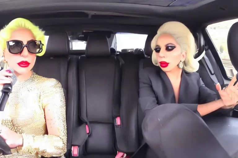 Image similar to lady gaga and judy in garland carpool karaoke, trending on youtube, highly realistic, highly detailed, high resolution, 8 k 4 k,