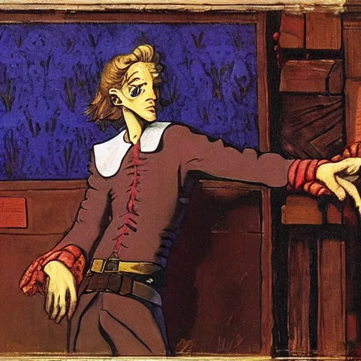 Prompt: Guybrush Threepwood, by DULK, by Moebius, by Giger, by Munch, by Kittlesen, by EC Dahl, by Rembrandt, oil on canvas