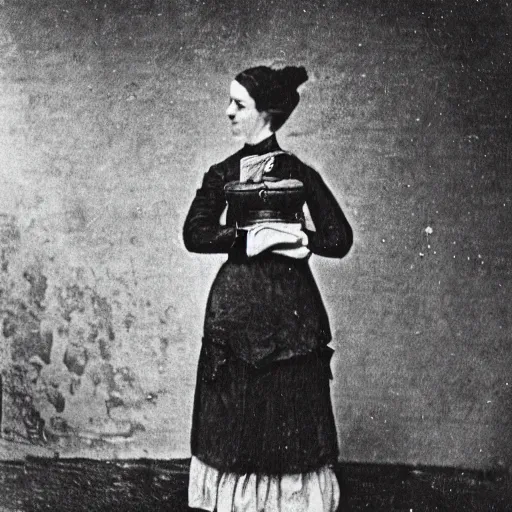 Prompt: old photography of woman in 1 8 8 5 with railgun