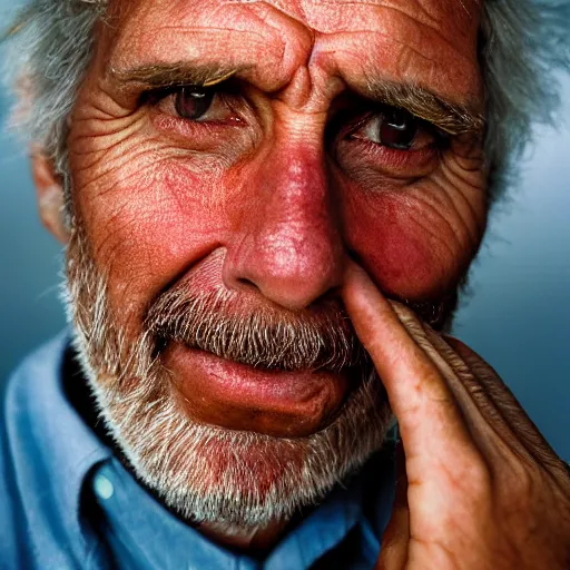 Image similar to closeup portrait of a man unhappy with a million dollar cheque, by Steve McCurry and David Lazar, natural light, detailed face, CANON Eos C300, ƒ1.8, 35mm, 8K, medium-format print