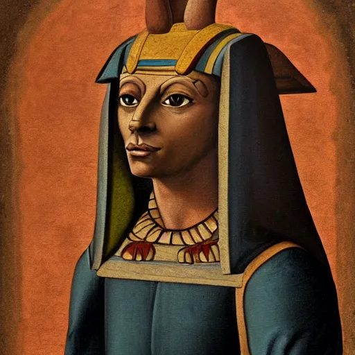 Image similar to a renaissance style portrait painting of Anubis