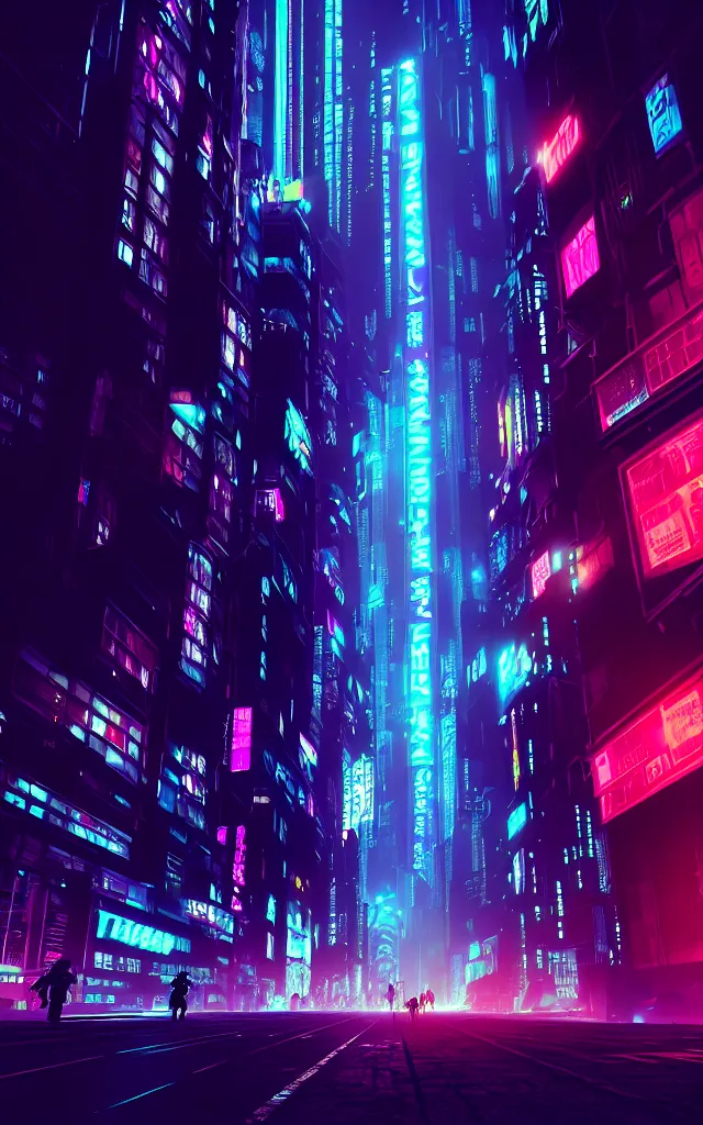 Image similar to concept art of a magnificent dark neon futuristic cyberpunk city bustling street at night cyberart in the style of liam wong in the film akira rendered in octane, 3 d render, trending on cgsociety, blender 3 d, displacement mapped