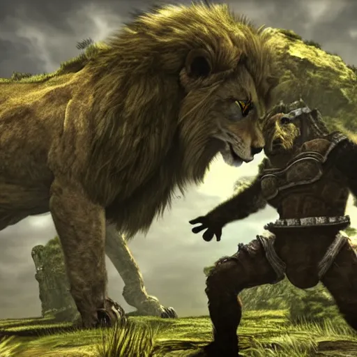 Prompt: lion by shadow of the colossus