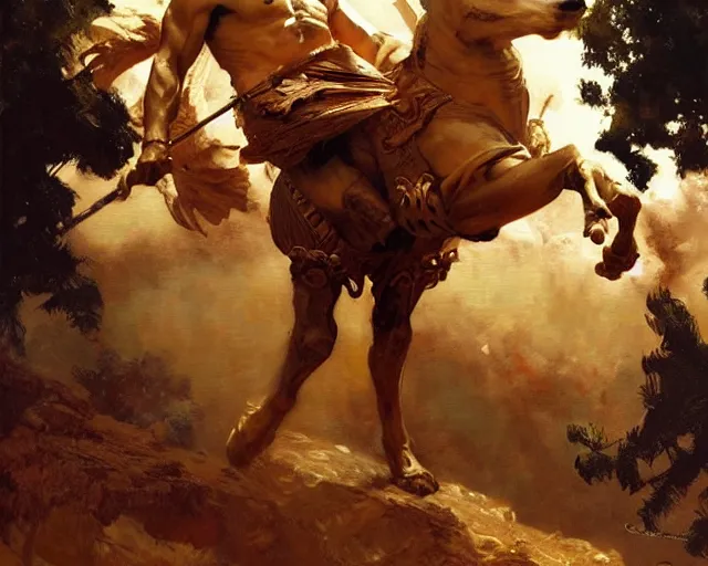 Image similar to attractive apollo greek god, riding his fire chariot. highly detailed painting by gaston bussiere, craig mullins, j. c. leyendecker 8 k